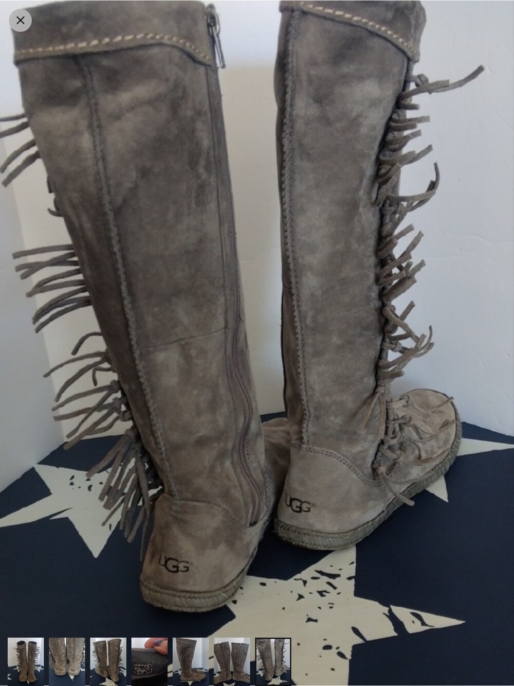 UGG PRELOVED! Women's Tall Fringe Suede Boots in Taupe Gray